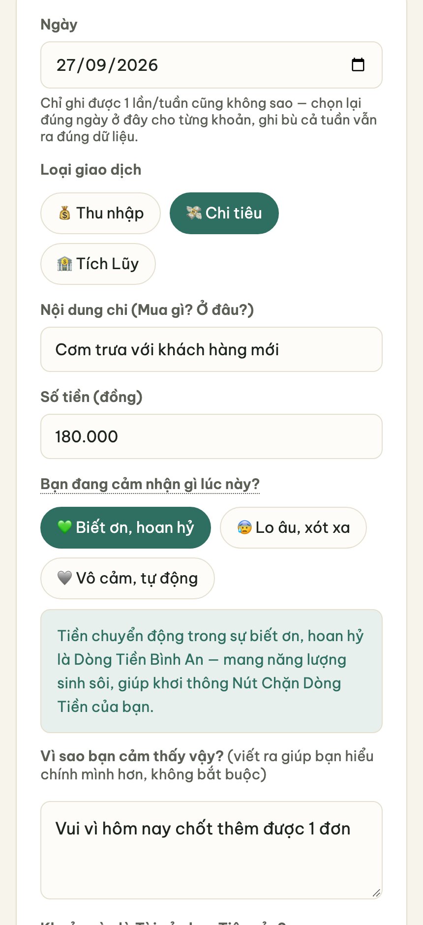 Ghi Chép Hàng Ngày — màn hình trong app