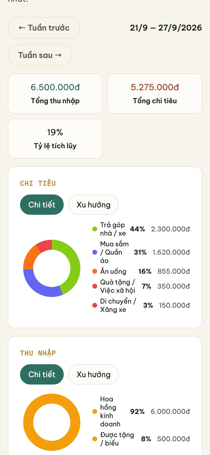 Tổng Kết Tuần — màn hình trong app