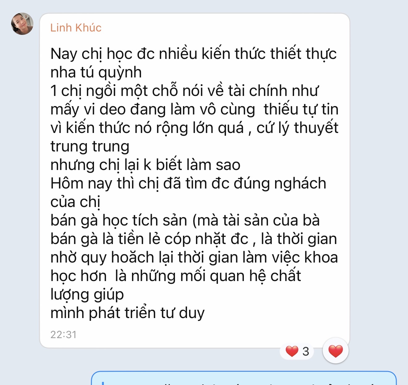 Chia sẻ của chị Linh Khúc