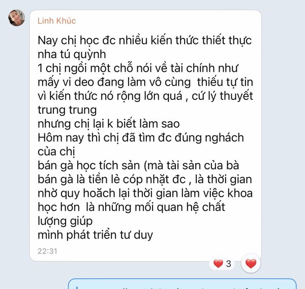 Tin nhắn cảm nhận của học viên Linh Khúc